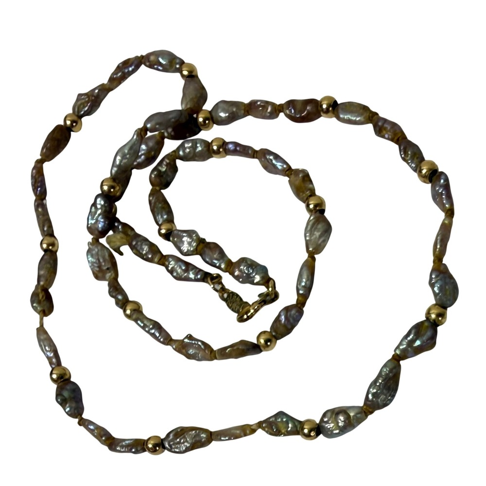 Vintage IPS Imperial Pearl Syndicate 14K Gold Clasp Freshwater Rice Pearl 15inch